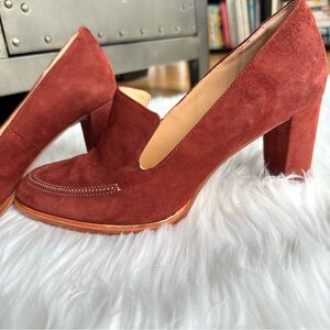Clark’s Ellis Mable Rust Suede Daim Rouille Chunky Heel Shoes Size 9.5